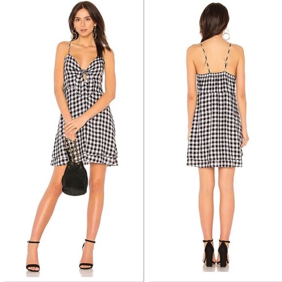 Rails Black & White Gingham Plaid Front Tie Cutout Sleeveless Mini Dress Small - Picture 1 of 10